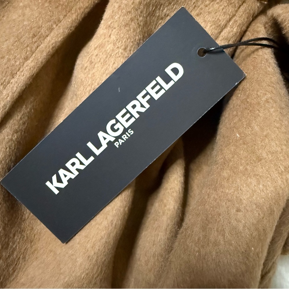 KARL LAGERFELD PARIS Camel Tan Midi Long Wool Blend Wrap Coat - Sz Medium, NWT - Picture 14 of 14